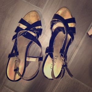 Guess Black Strappy Wedges